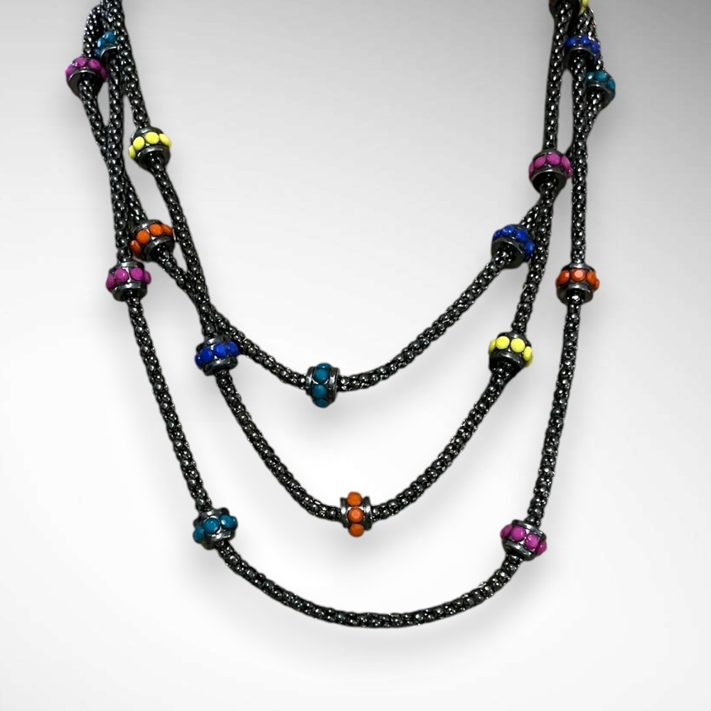 NINE WEST Black Three Strand With Colorful Bead Accents | EUC